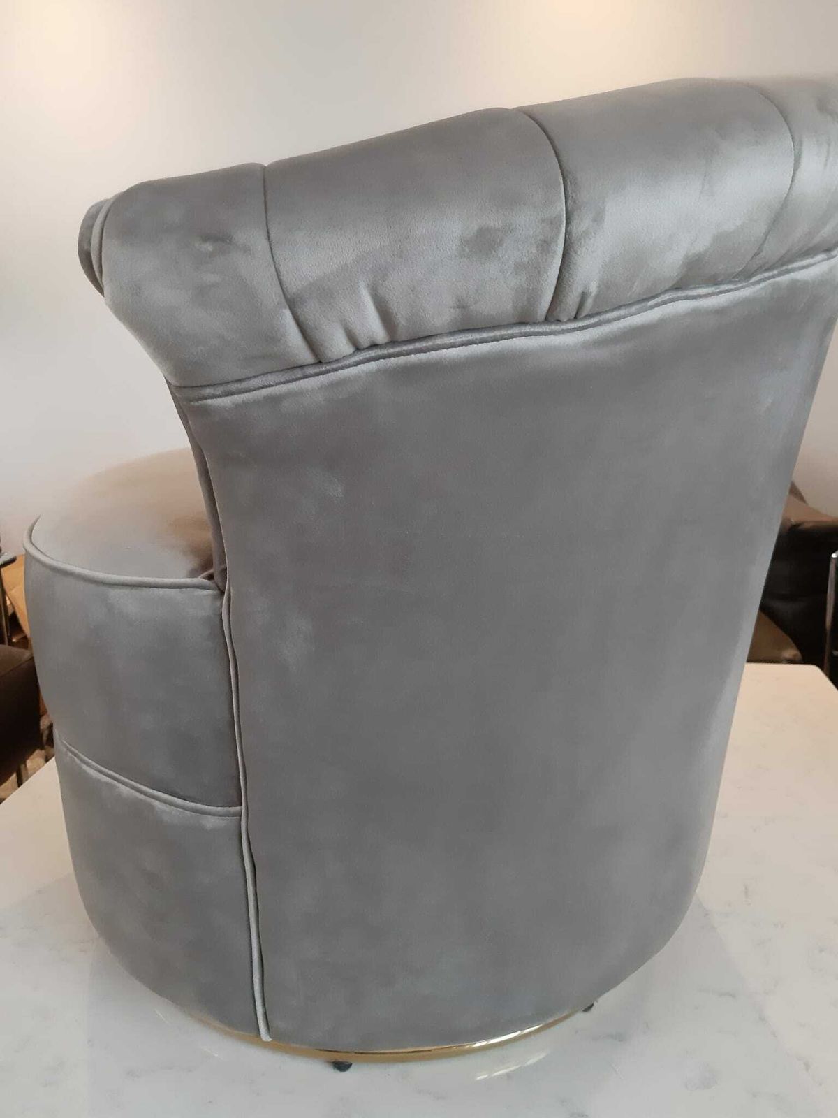 Fluted Back Lounge Dressing Room Chair Gold Swivel Base Grey Crushed Velvet photo vintage