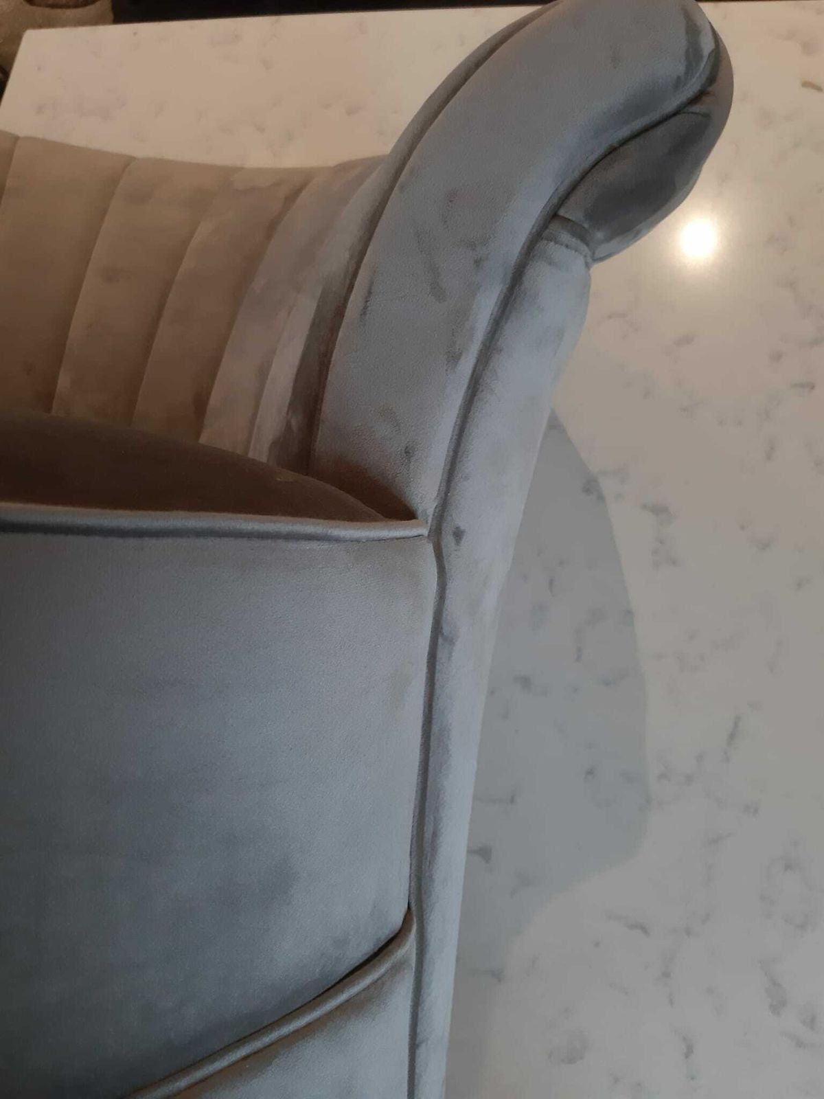 Fluted Back Lounge Dressing Room Chair Gold Swivel Base Grey Crushed Velvet photo vinterior