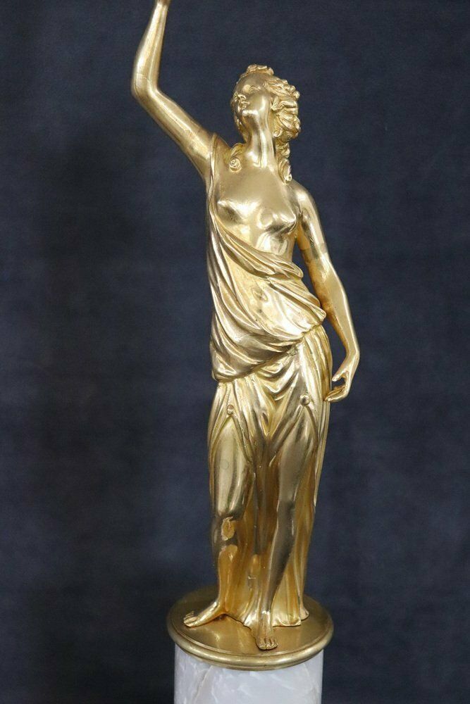 Sculptural Figures, Gilt Bronze On Alabaster Bases, Early 20th Century, Set Of 2 photo 7975.0