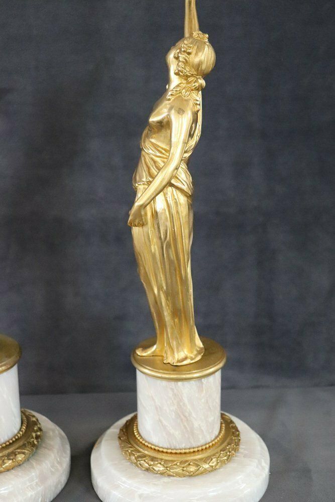 photo for sale Sculptural Figures, Gilt Bronze On Alabaster Bases, Early 20th Century, Set Of 2