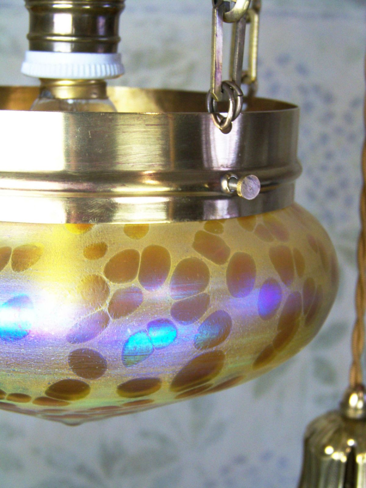 Art Nouveau Chandelier With Iridescent Shade, Loetz photo vinterior