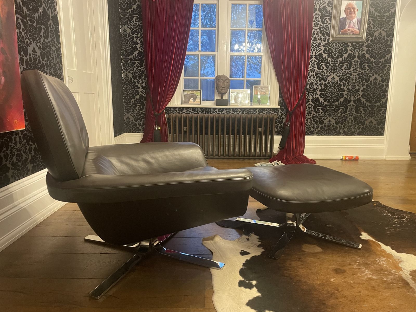 Minotti Blake Soft Pelle Testa Di Moro Dark Brown Leather Armchair And Footstool photo 3000.0