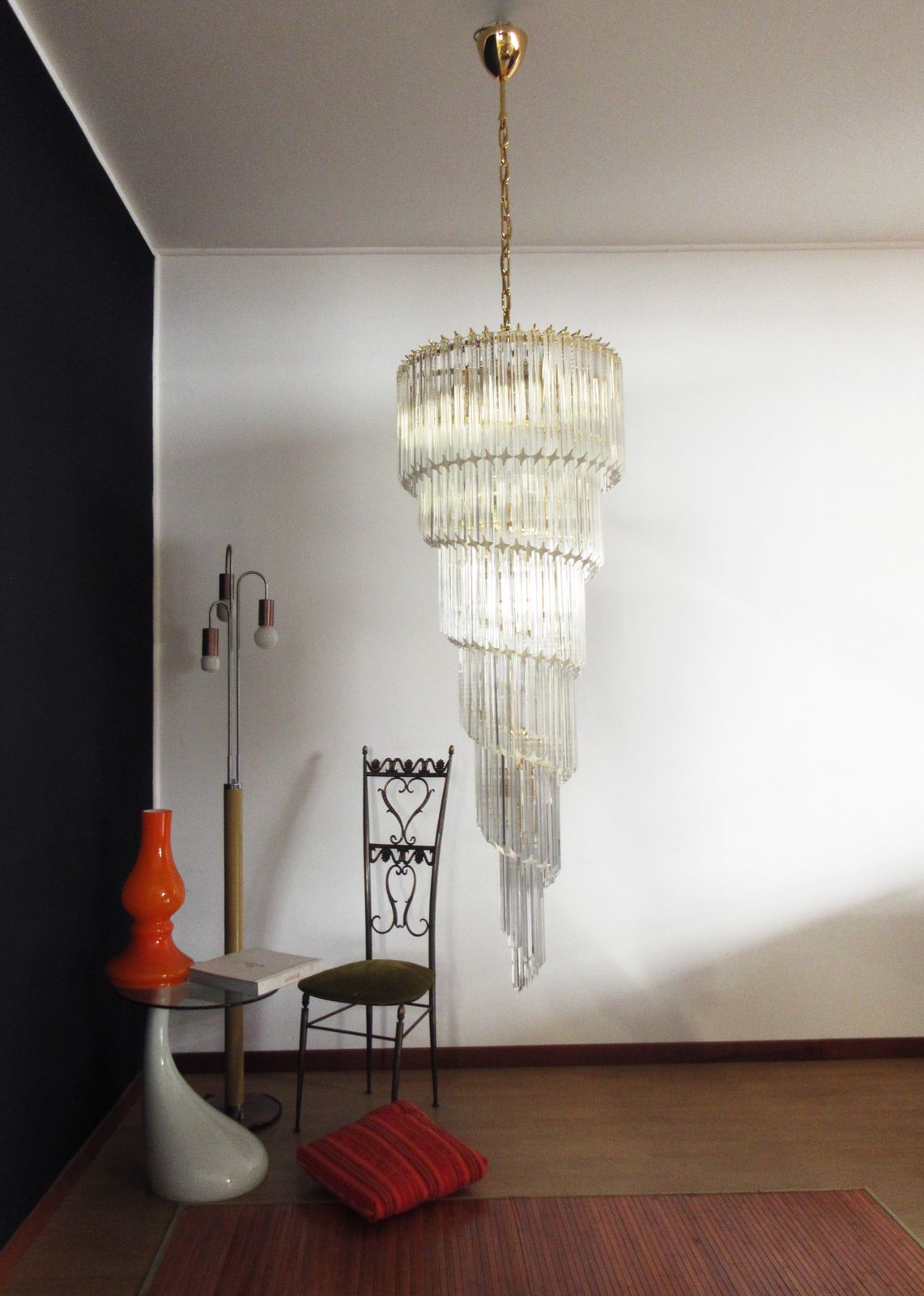 Huge Murano Chandelier 166 Trasparent Quadriedri Prism   Elena Model photo Lighting