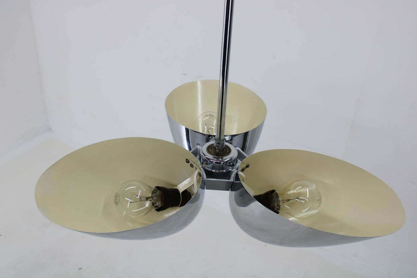 1930s Restored Bauhaus Chrome Plated Chandelier By Zukov , Czechoslovakia
