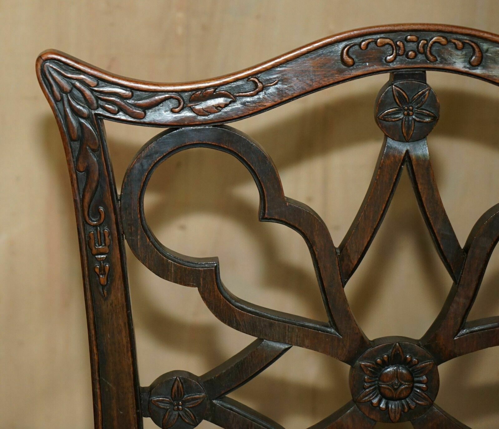 Four Antique Colonial Thomas Chippendale Rosewood Fret Work Carved Dining Chairs photo 13500.0