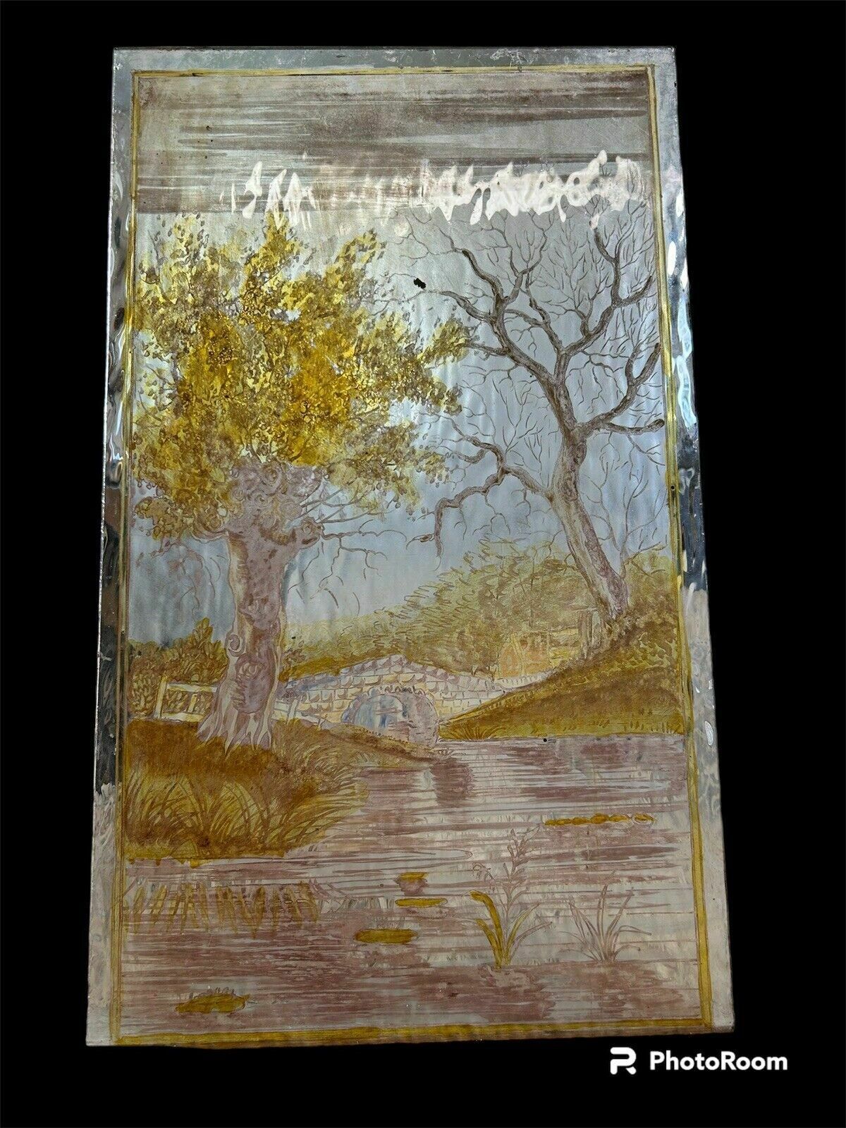 Victorian Stained Glass Hand Painted Pane Panel Old Period Antique Reclaimed