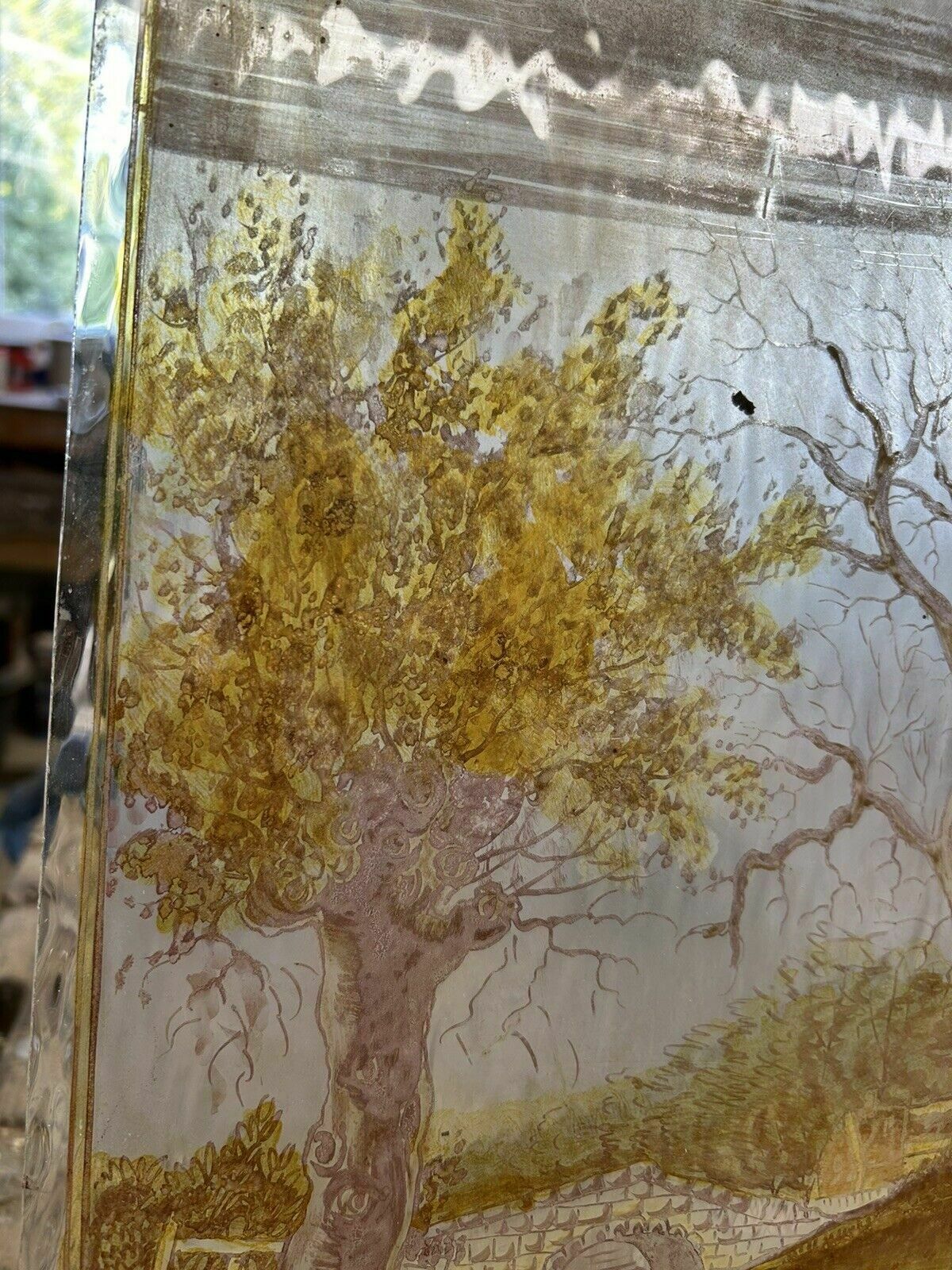 Victorian Stained Glass Hand Painted Pane Panel Old Period Antique Reclaimed photo 207.0