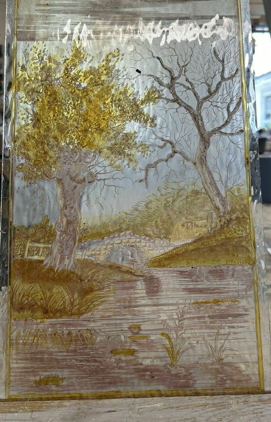 Victorian Stained Glass Hand Painted Pane Panel Old Period Antique Reclaimed photo vinterior