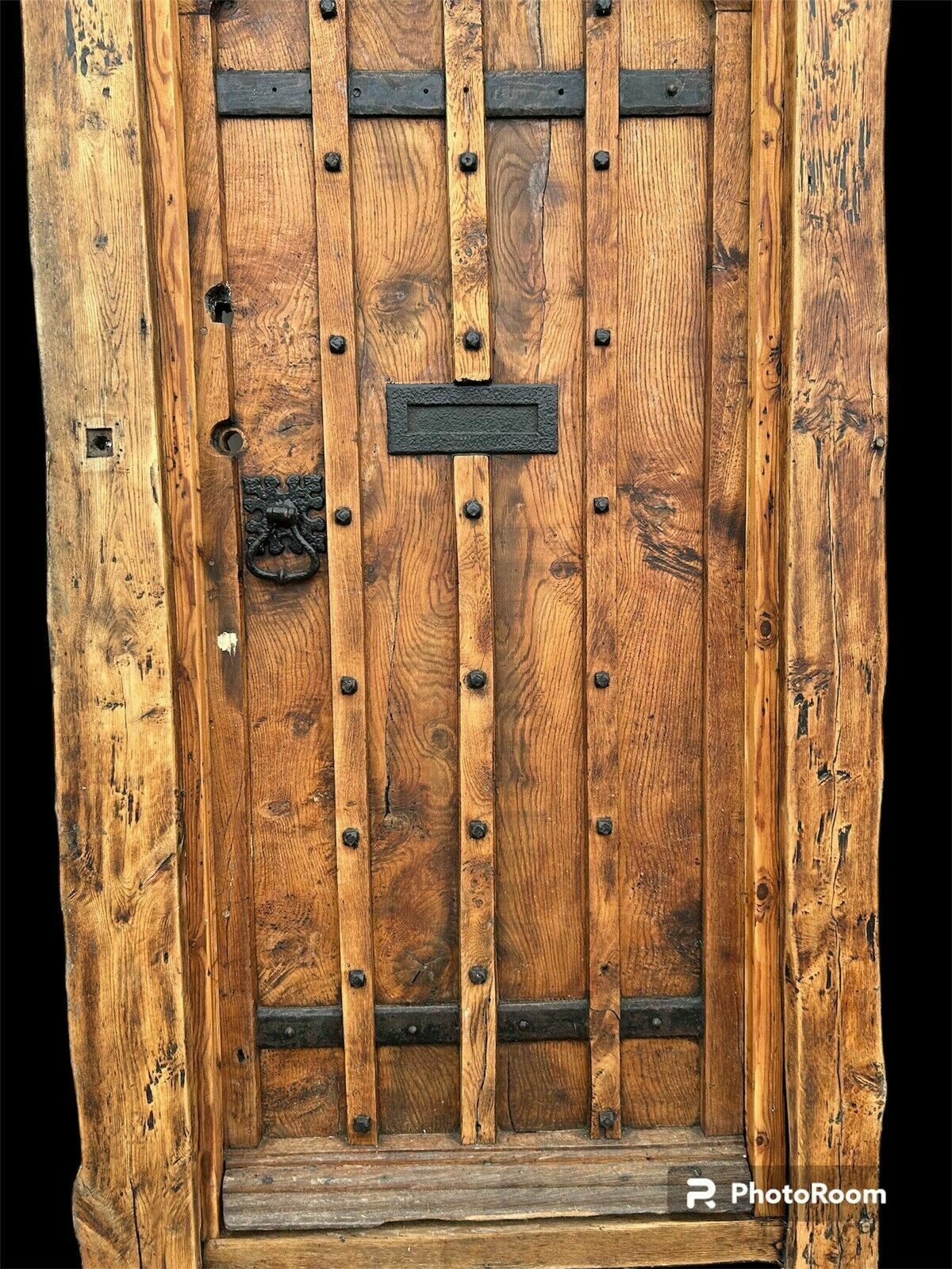 Solid Elm Front Door+Frame Old Period Antique Reclaimed Wood 1700s Rare Refurb photo Home Fixtures