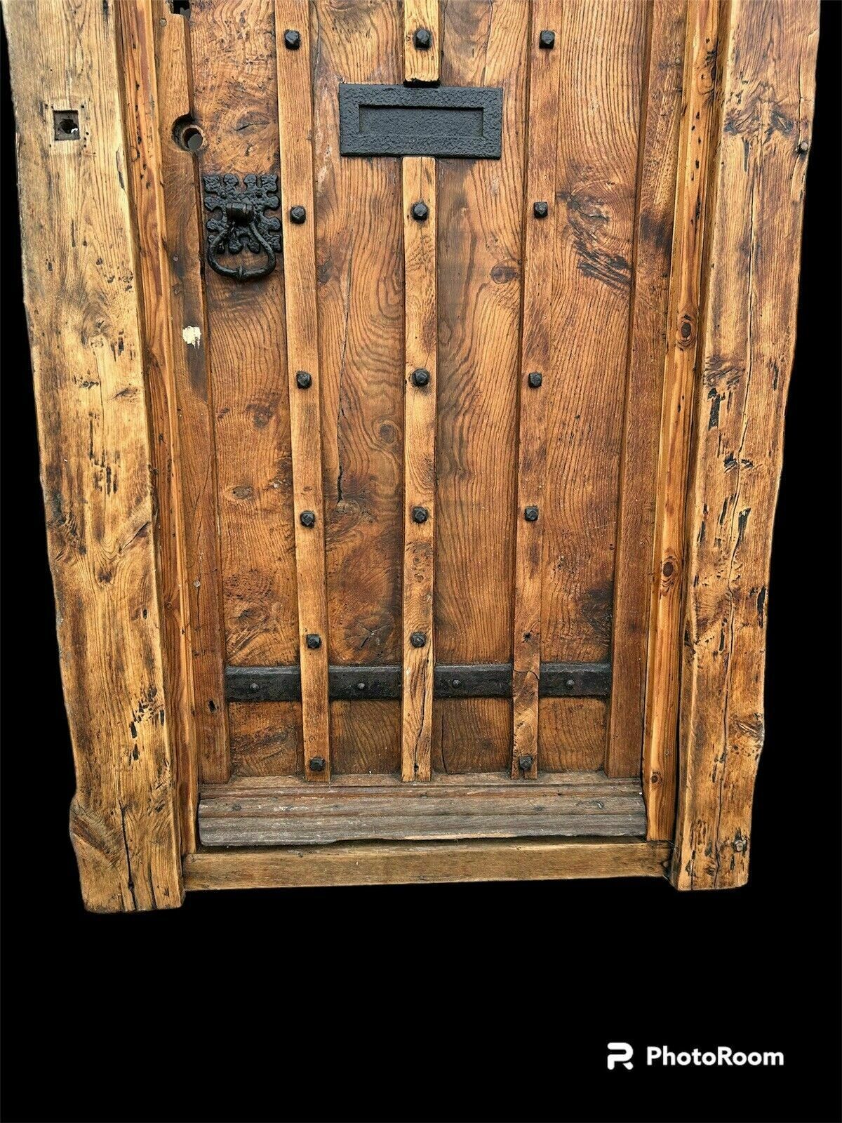 Solid Elm Front Door+Frame Old Period Antique Reclaimed Wood 1700s Rare Refurb photo 7075.0