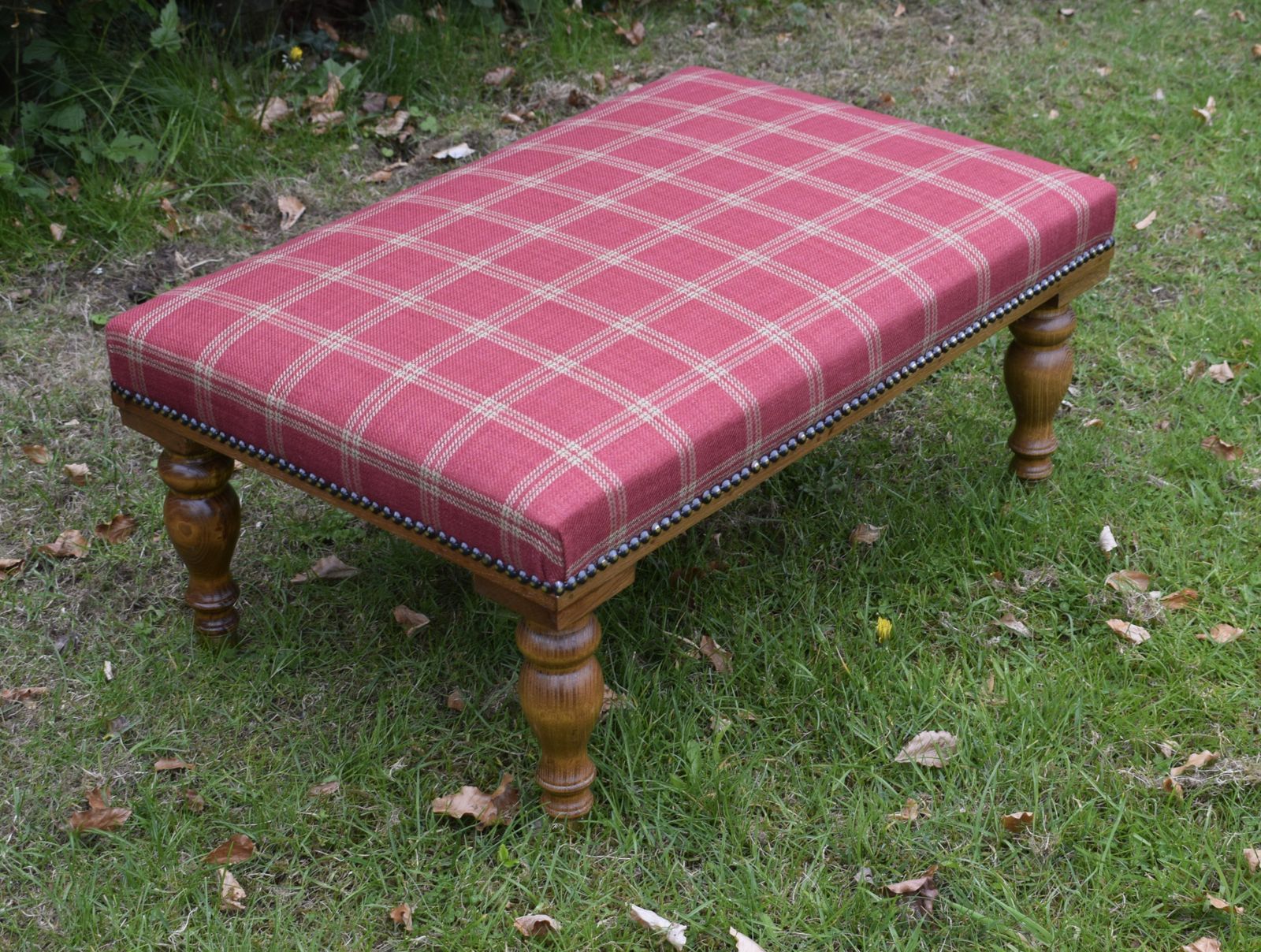 Large Oak Upholstered Stool, 1930s photo 255.0