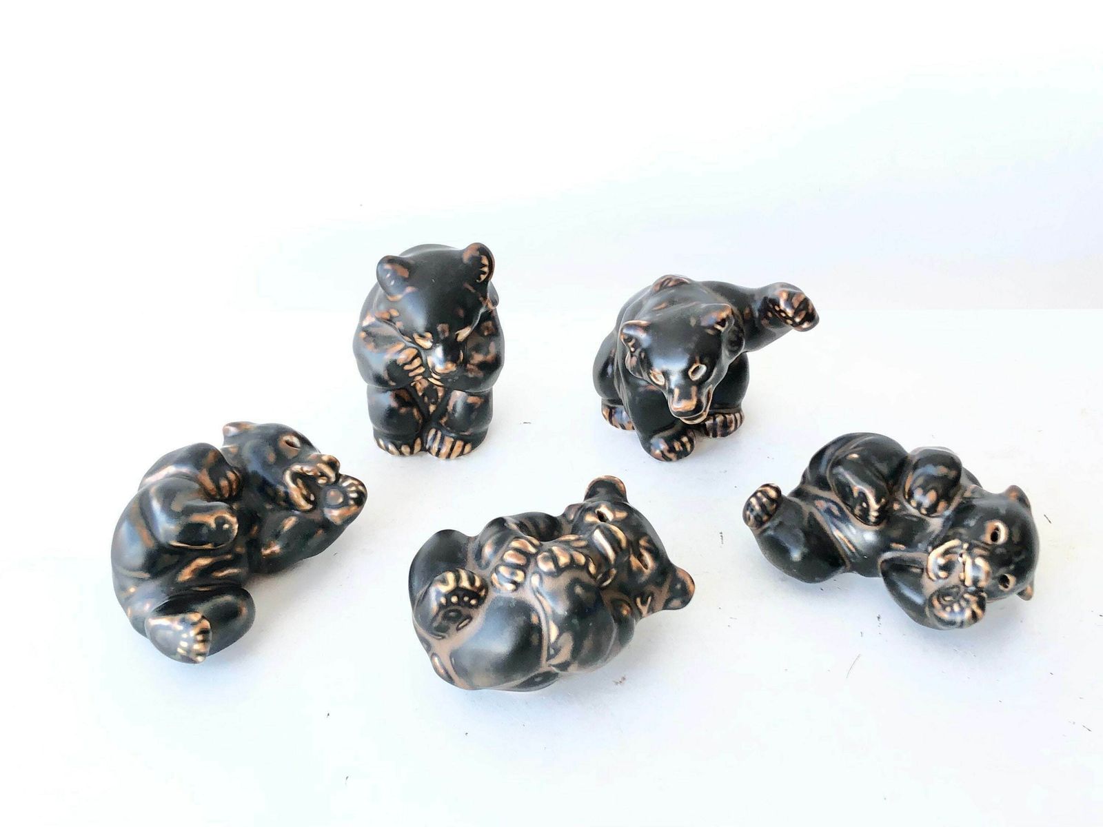 Royal Copenhagen Bear Cubs Stoneware Figurines With Exquisite Brown Glaze From The Mid Century Designed By Knud Kyhn