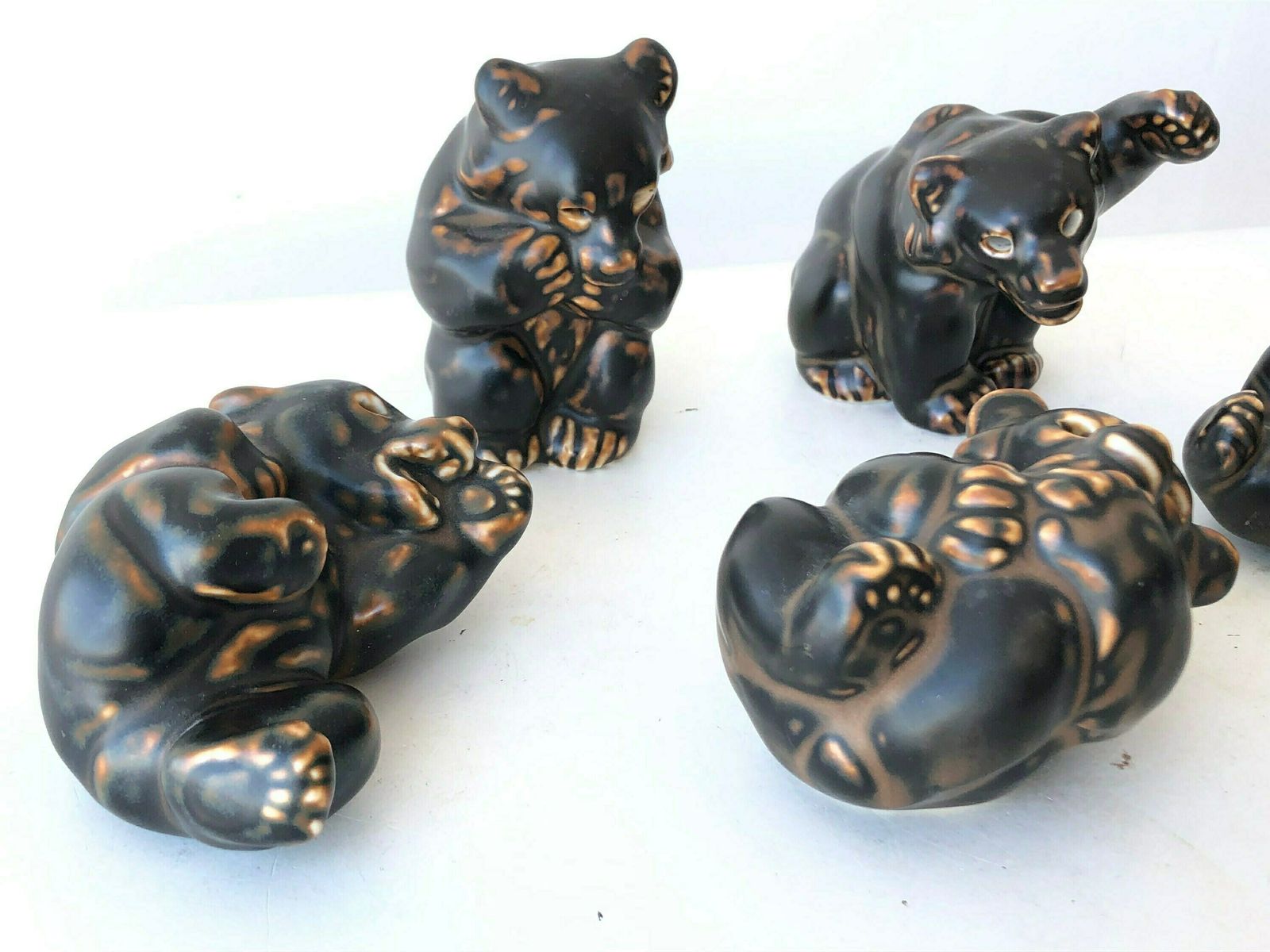 Royal Copenhagen Bear Cubs Stoneware Figurines With Exquisite Brown Glaze From The Mid Century Designed By Knud Kyhn photo for sale