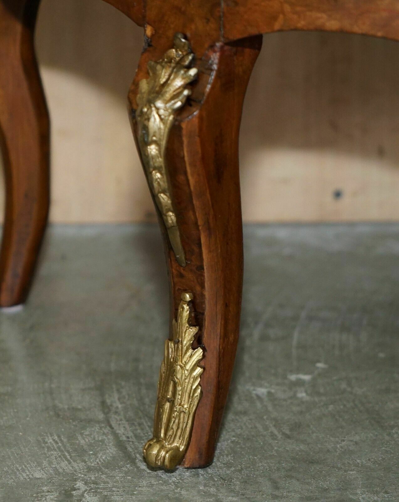 Lovely French Vintage Painted Circa 1940's Burr Walnut Brass Demi Lune Drawers photo vintage