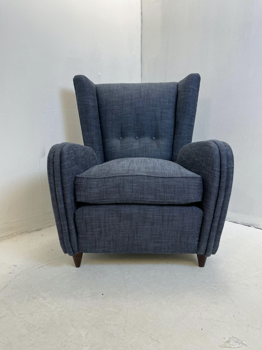 Mid Century Modern Paolo Buffa Blue Fabric Armchair photo vinterior