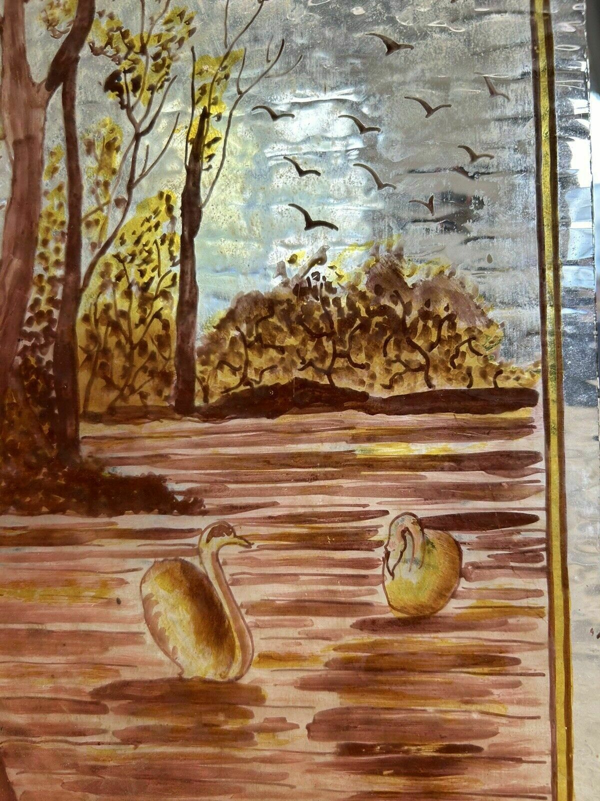 Victorian Stained Glass Hand Painted Pane Panel Old Period Antique Reclaimed photo furniture