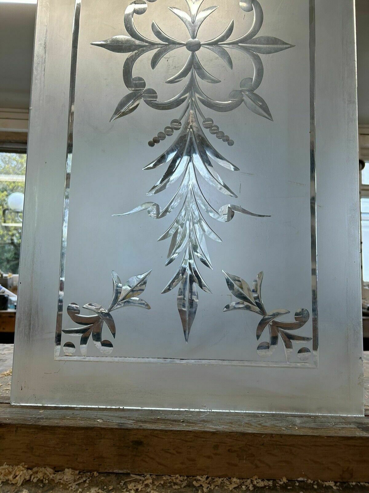 Acid Etched Glass Window Panel Fanlight Brilliant Cut Reclaimed Period Antique photo vinterior