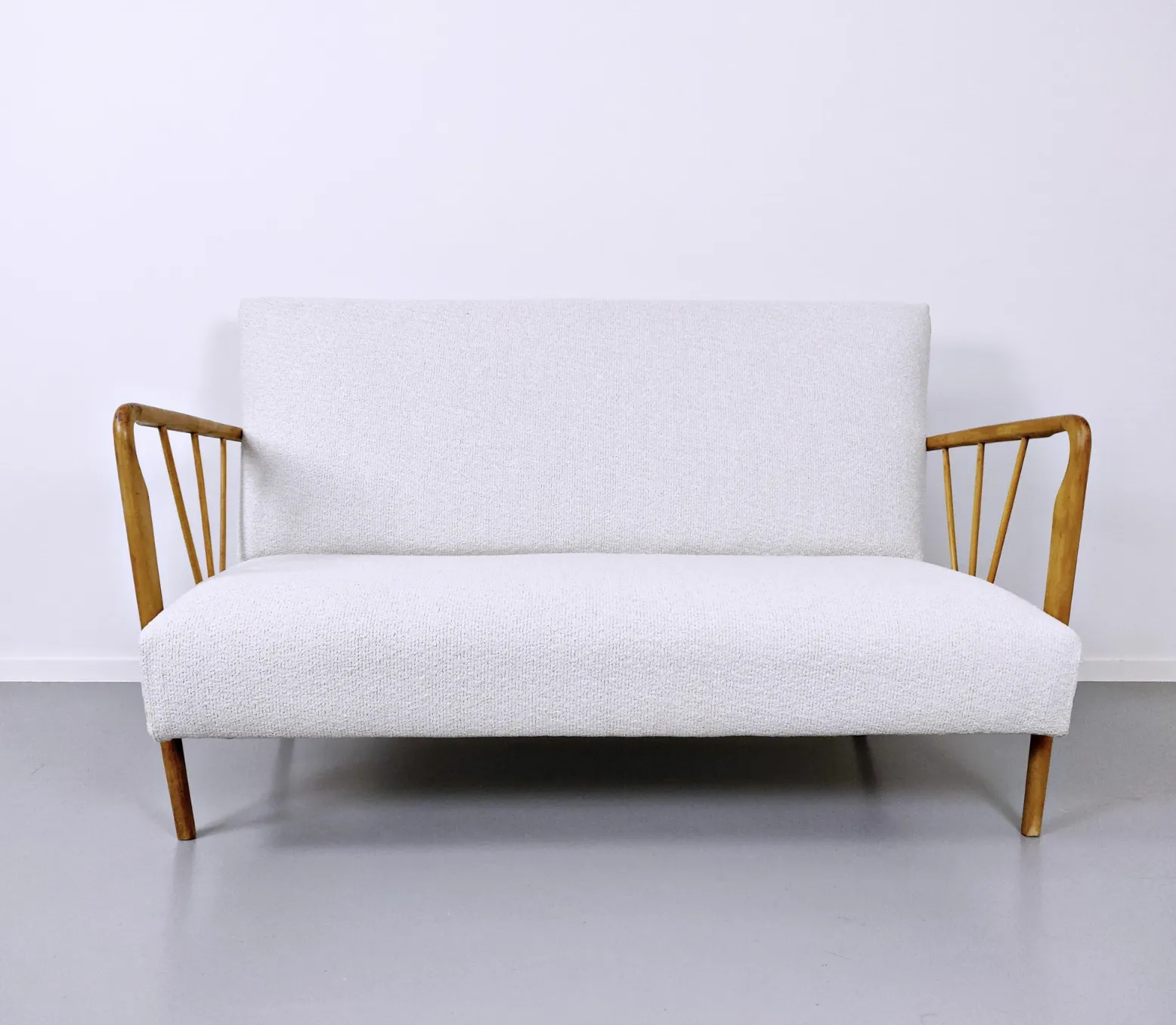 Mid Century Modern Italian Sofa In Style Of Paolo Buffa, White Fabric photo buy
