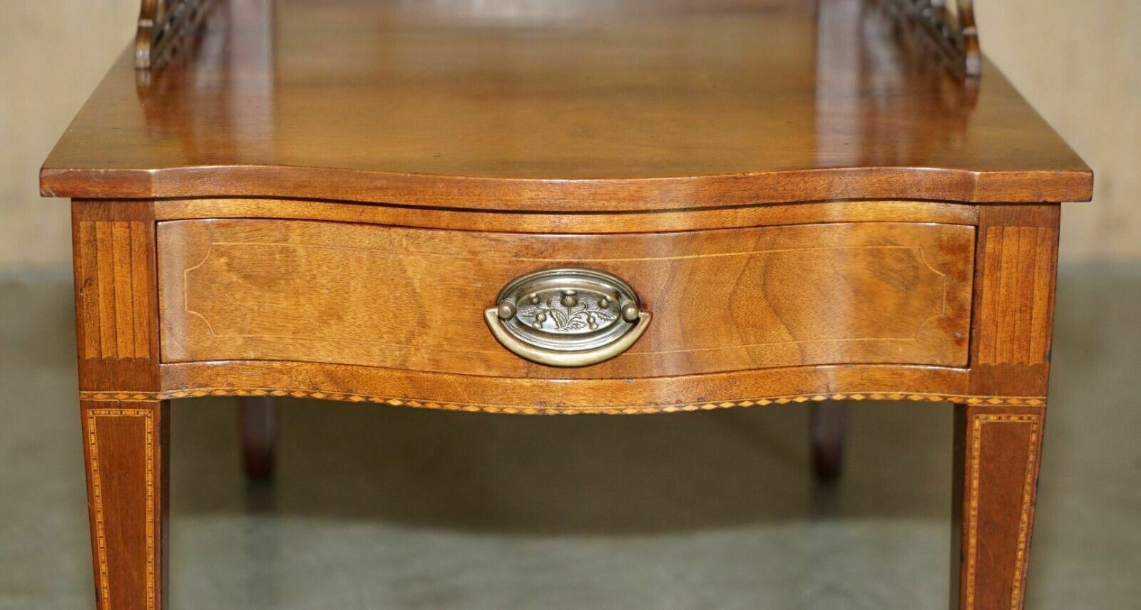 Pair Of Walnut Fret Work Carved Thomas Chippendale Sheraton Revival Side Tables photo vintage