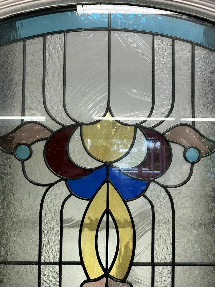 Edwardian Stained Glass Front Door Antique Period Hardwood Reclaimed Old Leaded photo vinterior