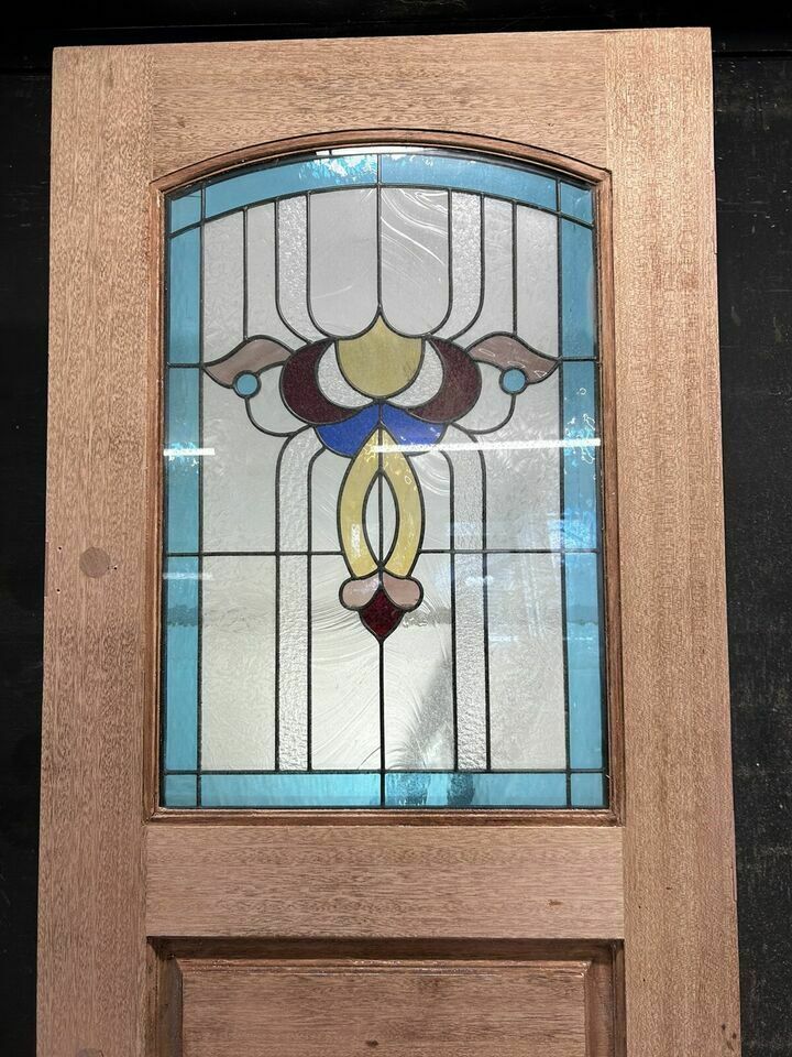 photo for sale Edwardian Stained Glass Front Door Antique Period Hardwood Reclaimed Old Leaded