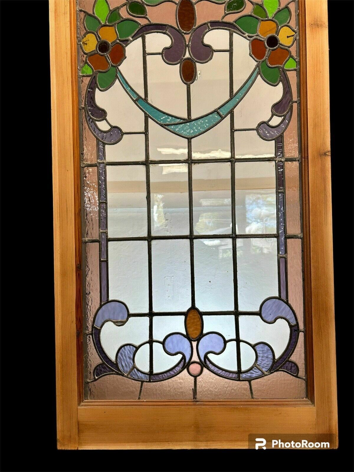 Victorian Stained Glass Window Panel Old Leaded Antique Reclaimed Art Nouveau photo for sale