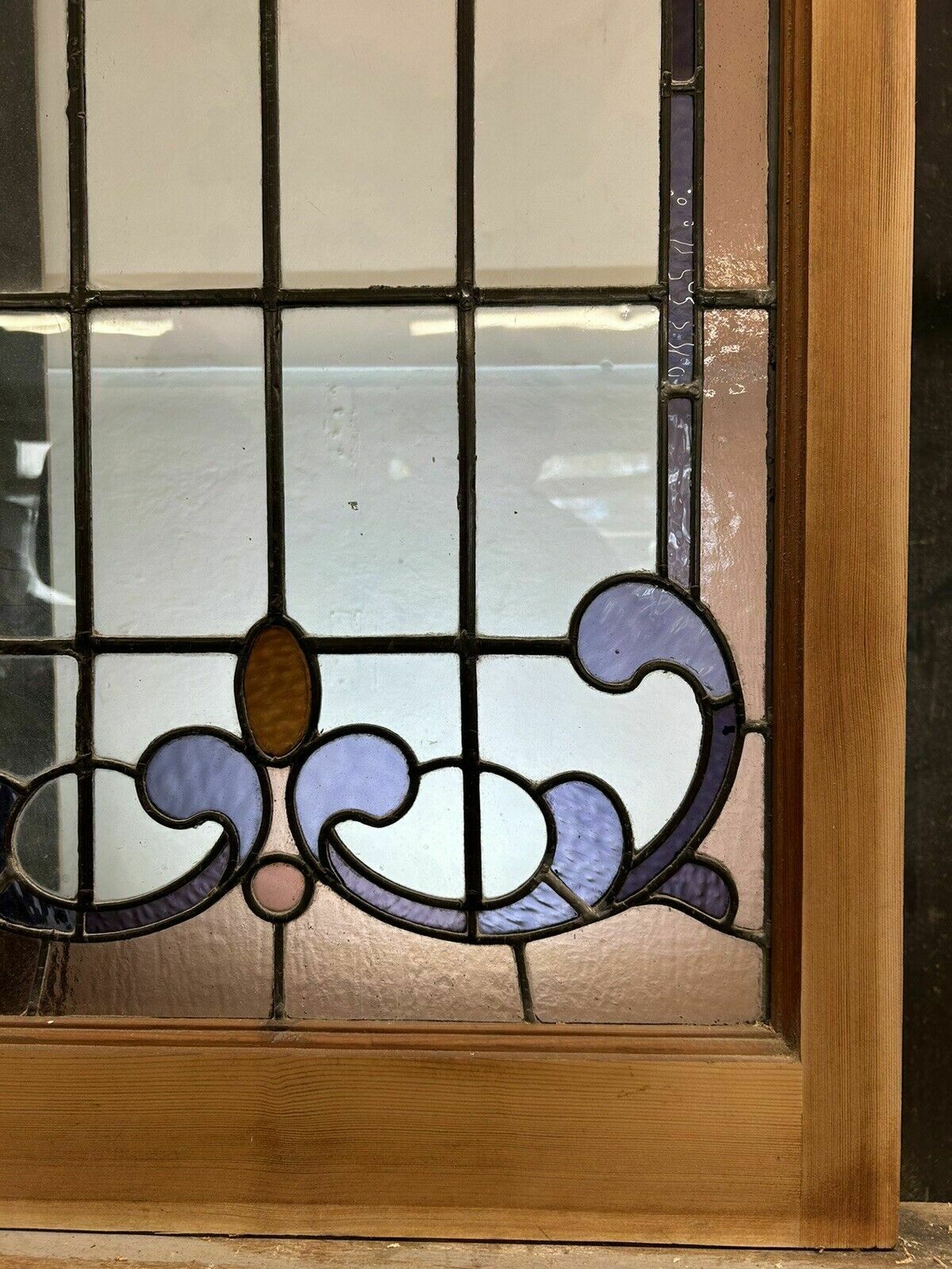 Victorian Stained Glass Window Panel Old Leaded Antique Reclaimed Art Nouveau photo vinterior