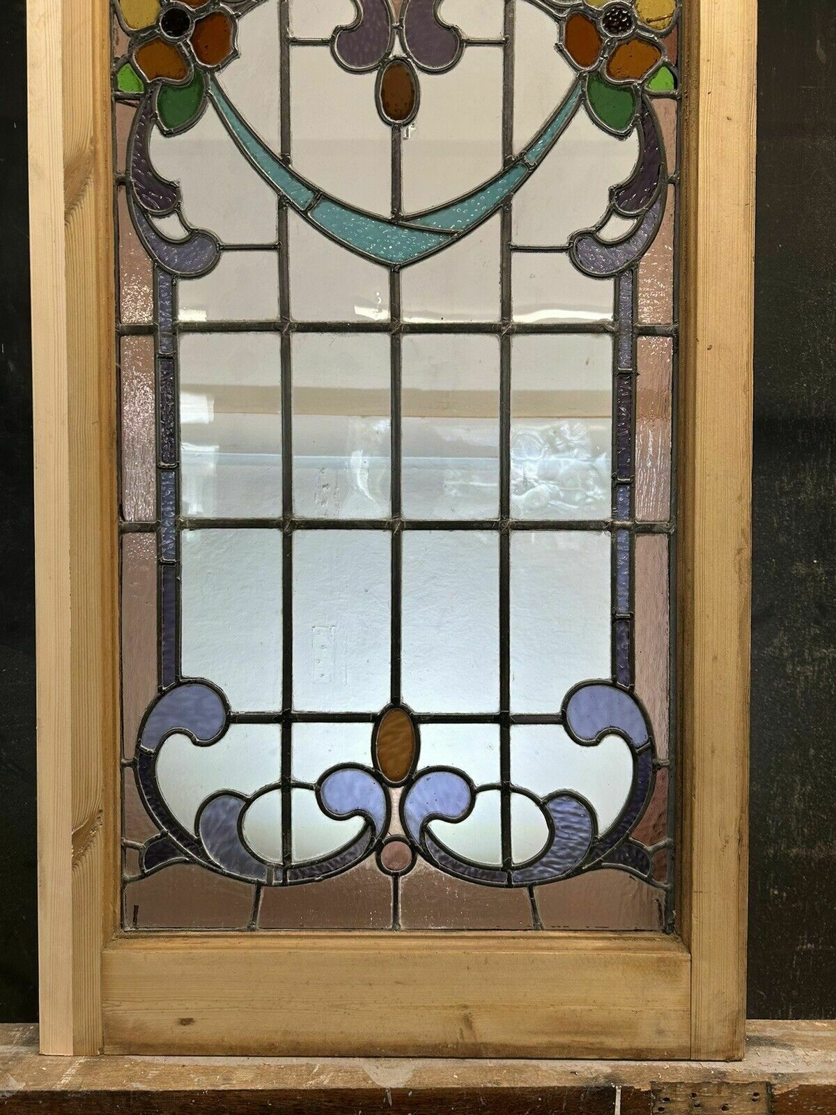 photo vintage Victorian Stained Glass Window Panel Old Leaded Antique Reclaimed Art Nouveau