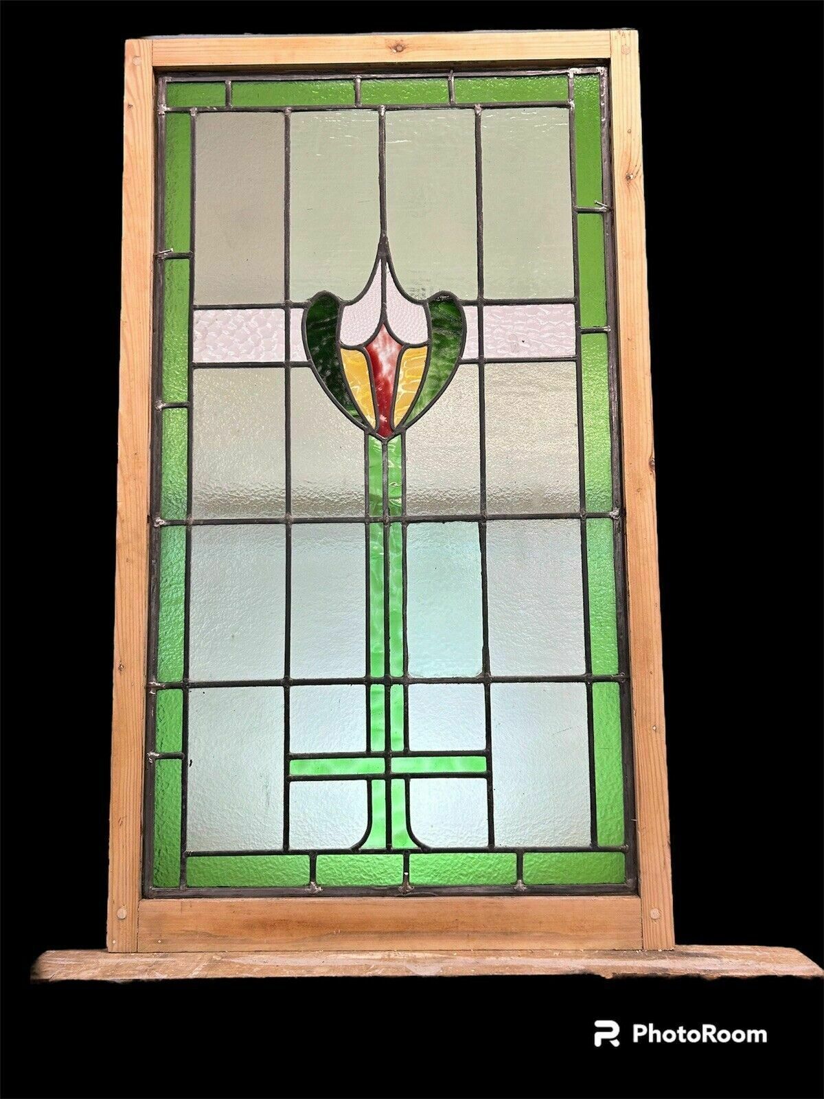 photo vintage Victorian Stained Glass Window Panel Old Leaded Antique Reclaimed Refurbished