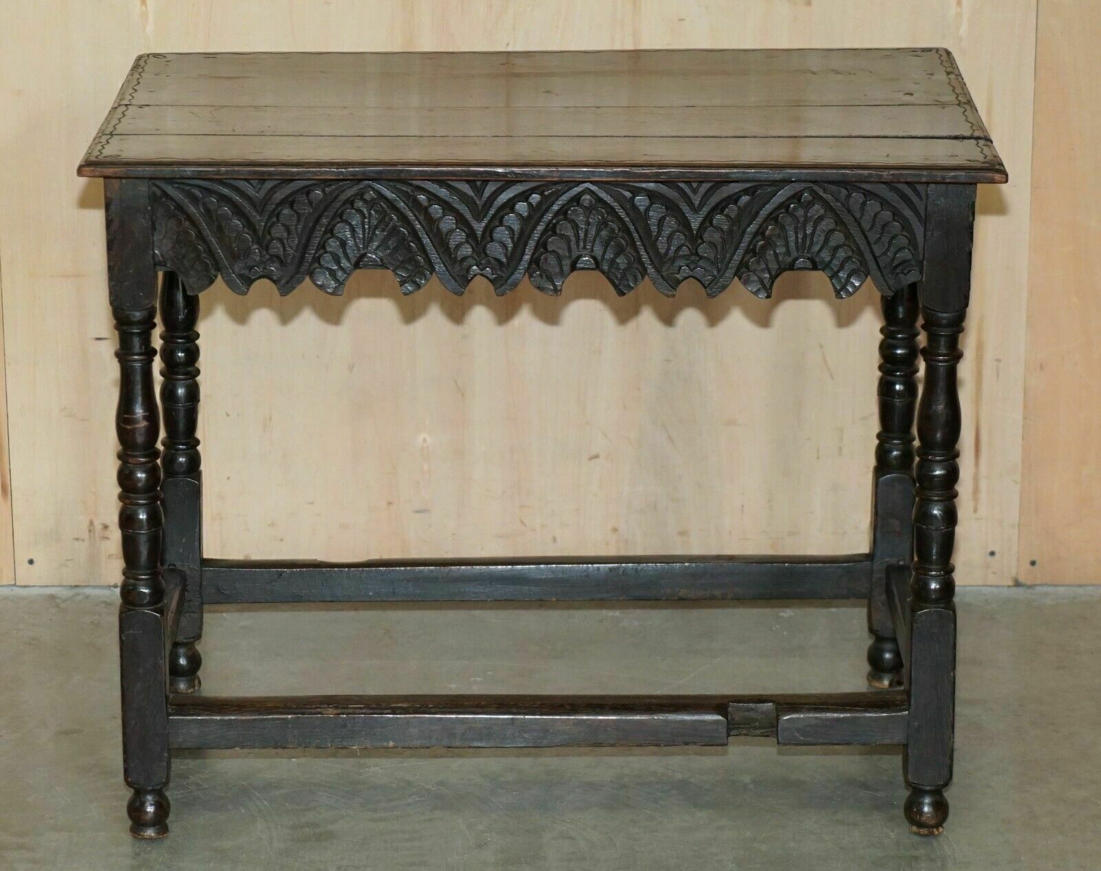 Antique English 18th Century Jacobean Centre Table With Ornately Carved Apron photo furniture