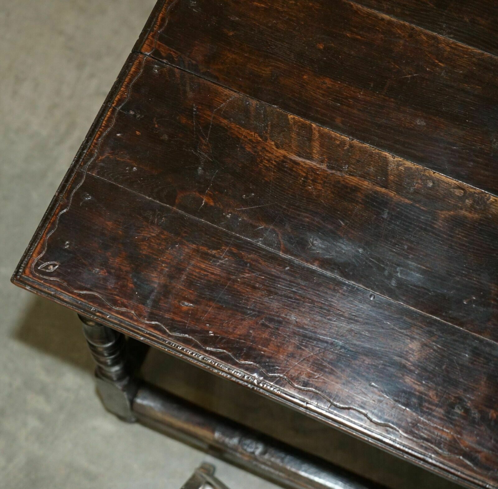 photo furniture Antique English 18th Century Jacobean Centre Table With Ornately Carved Apron