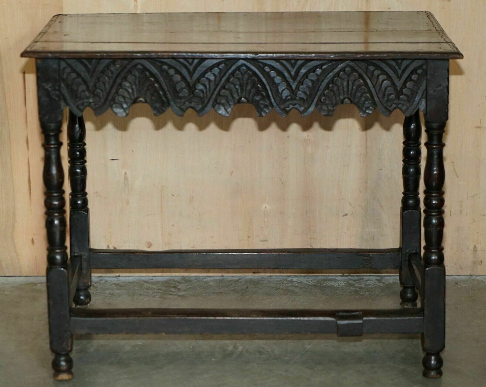 photo buy Antique English 18th Century Jacobean Centre Table With Ornately Carved Apron
