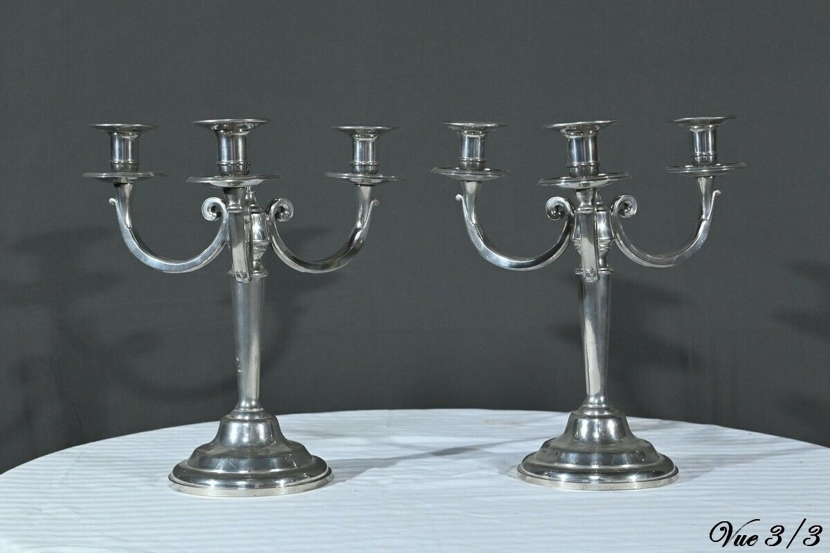 photo vinterior Pair Of “Le Lingot” Candelabra In Pewter – Mid 20th Century