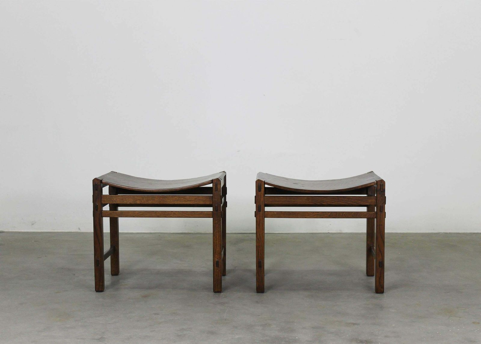 Giuseppe Rivadossi Set Of Two Oak Wood Stools By Officina Rivadossi 1970s