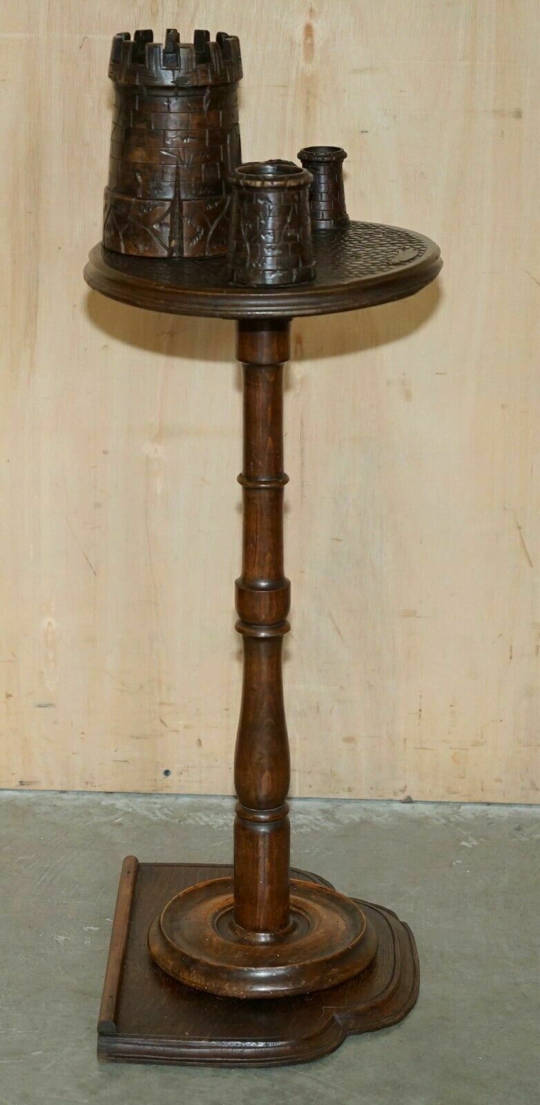 1350.0 Antique Victorian Smokers Side Table Depicting Castles For Pipes Tobacco Cigars photo