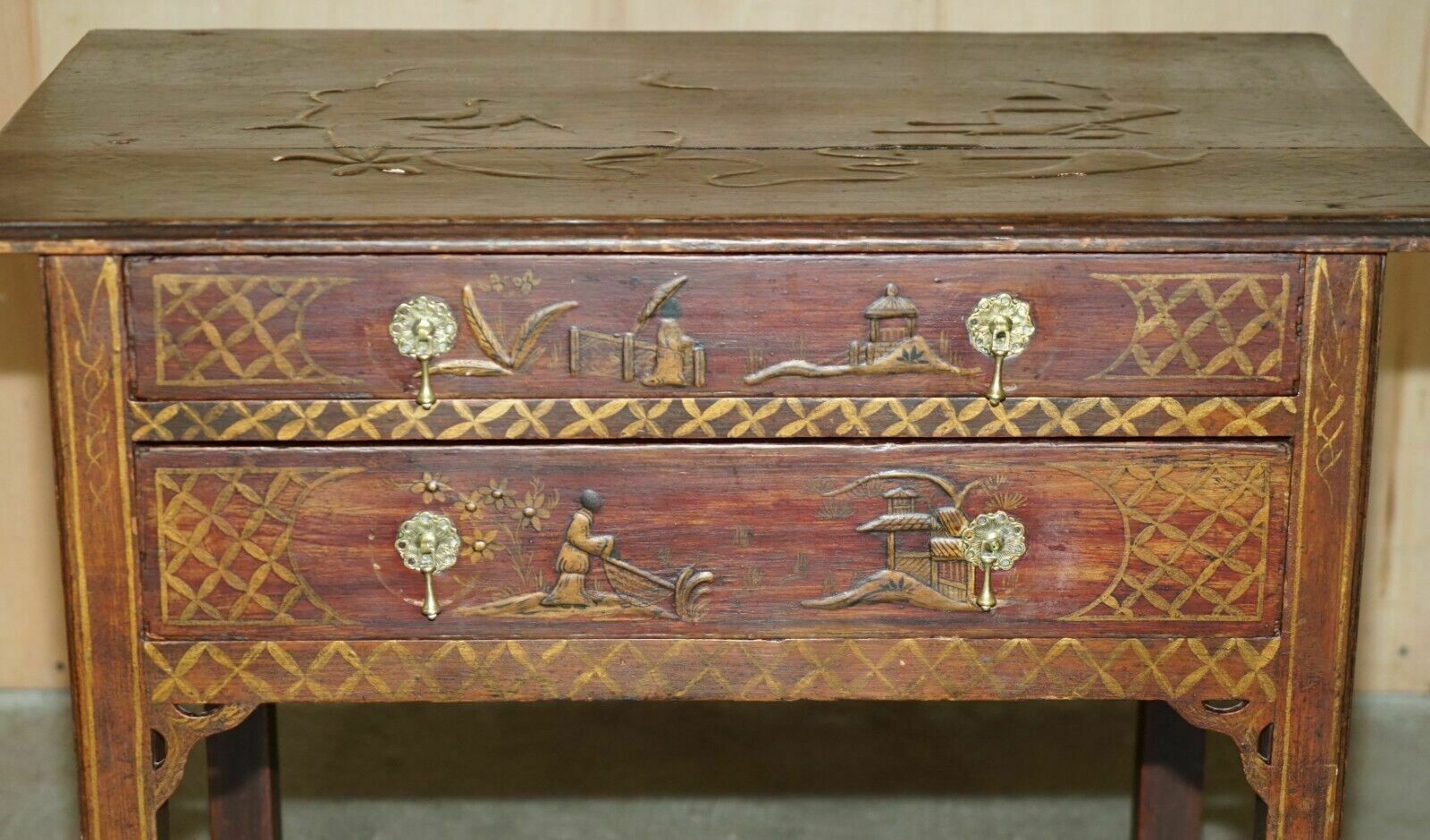 Antique Original George III Red Lacquer & Gilt Japanned Side Table Circa 1760 photo Furniture