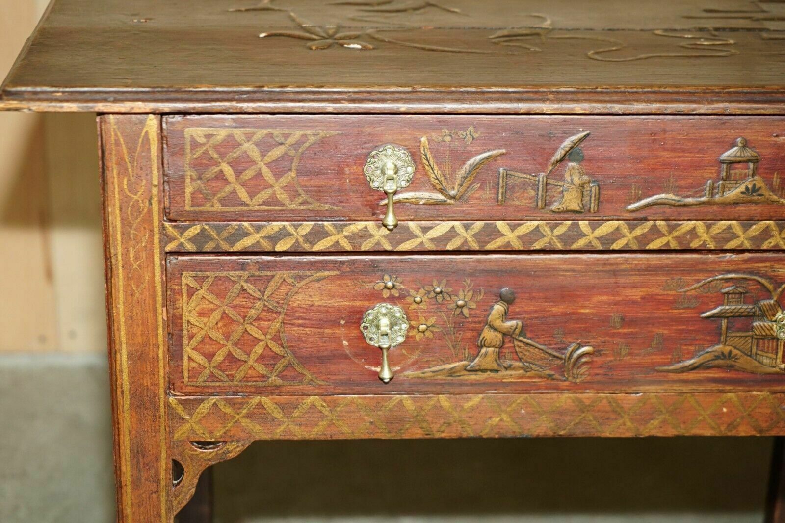Antique Original George III Red Lacquer & Gilt Japanned Side Table Circa 1760 photo 3950.0