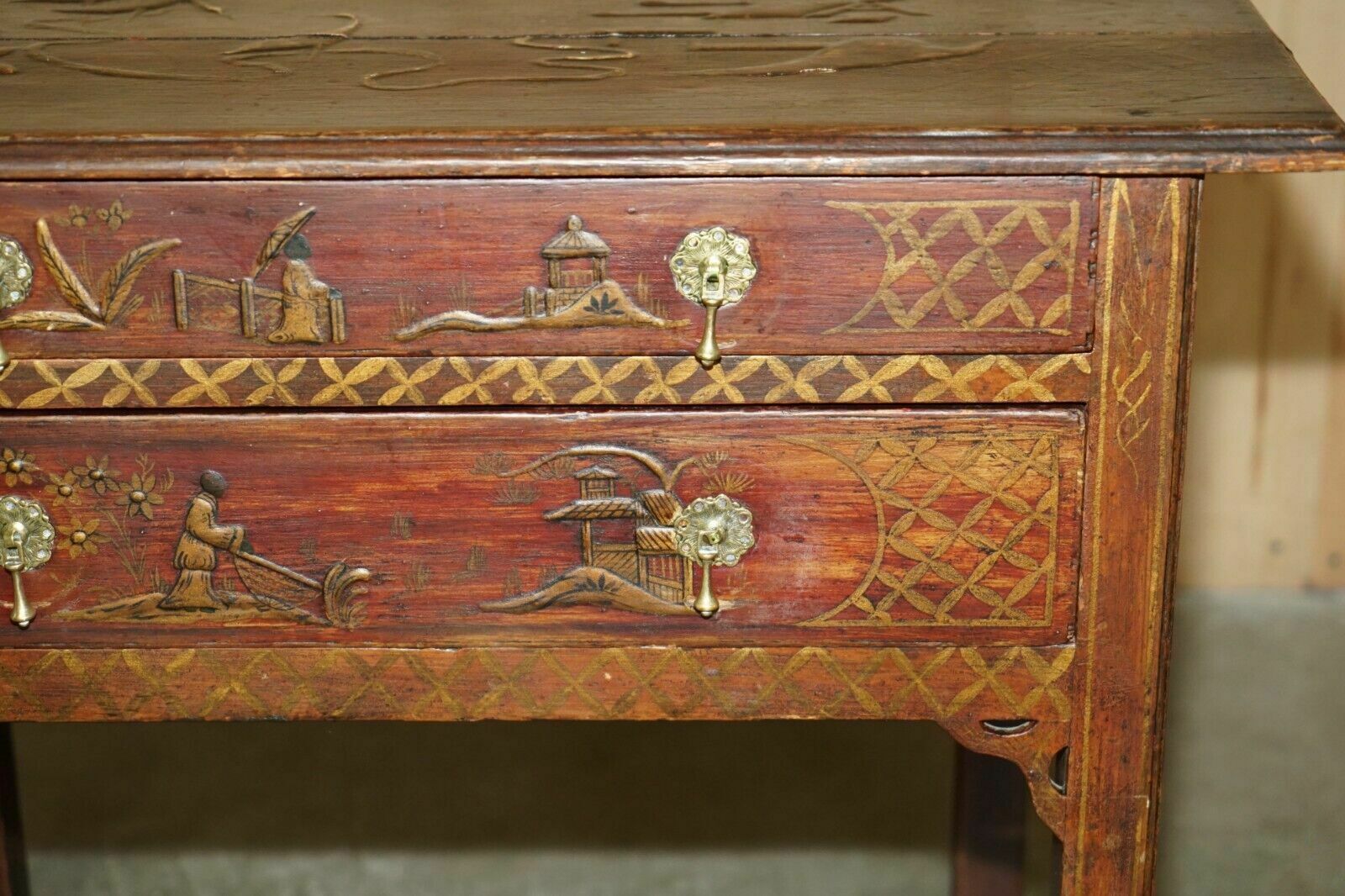Antique Original George III Red Lacquer & Gilt Japanned Side Table Circa 1760 photo vinterior