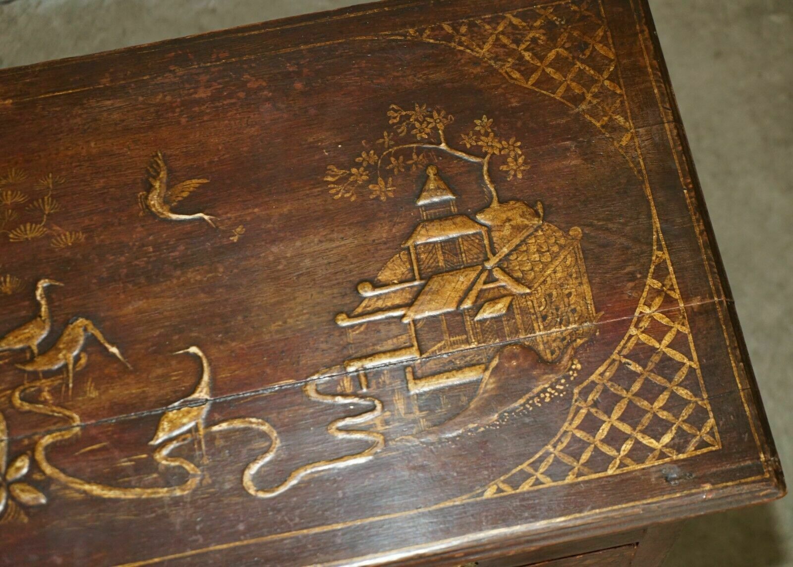 photo for sale Antique Original George III Red Lacquer & Gilt Japanned Side Table Circa 1760