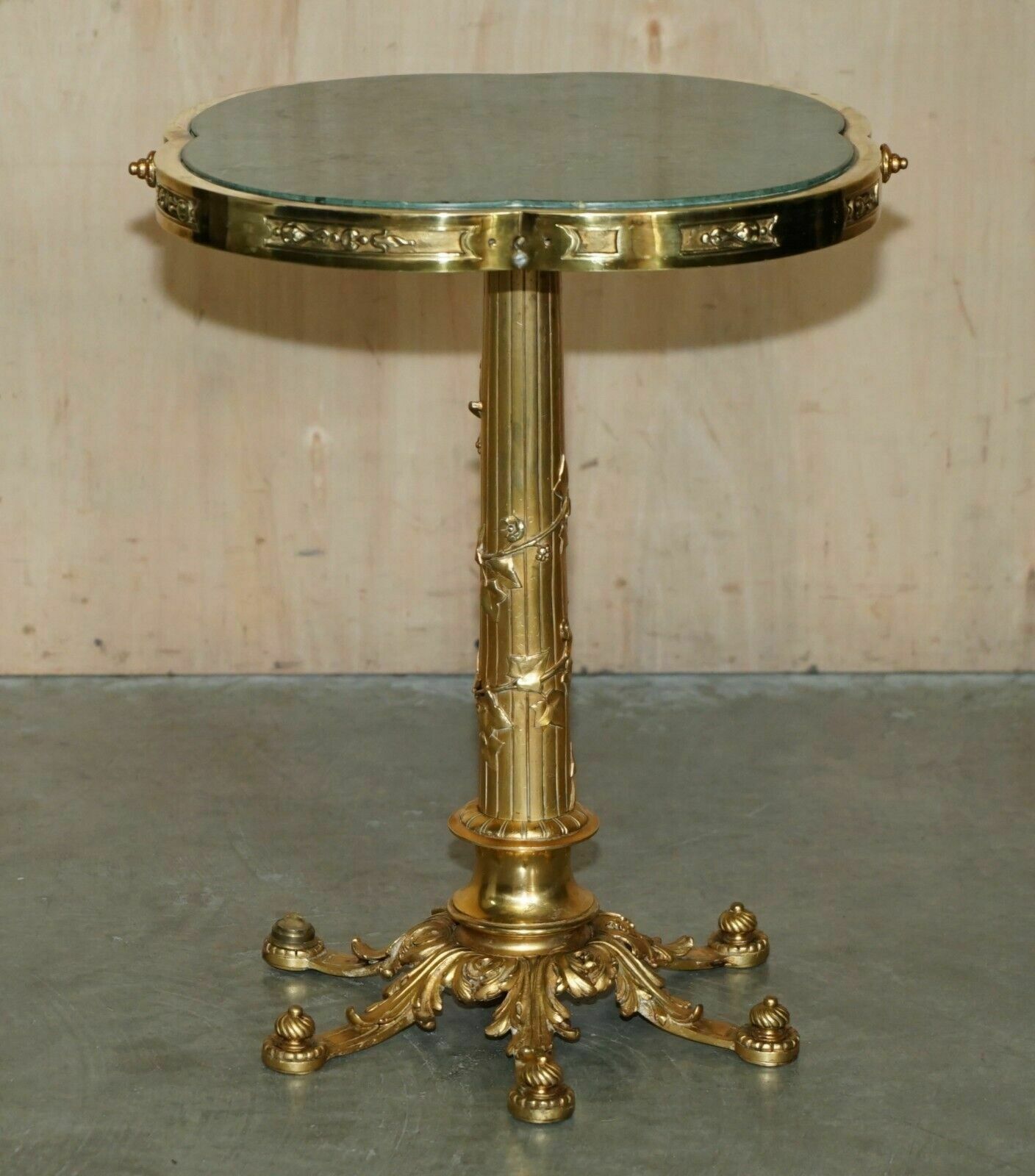 Exquisite Antique Circa 1900 Brass Side End Lamp Table With Thick Marble Top photo furniture