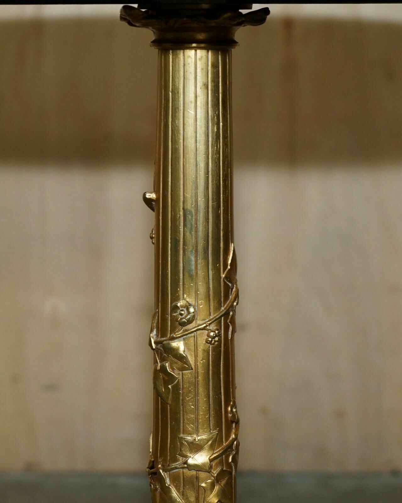 Exquisite Antique Circa 1900 Brass Side End Lamp Table With Thick Marble Top photo vintage
