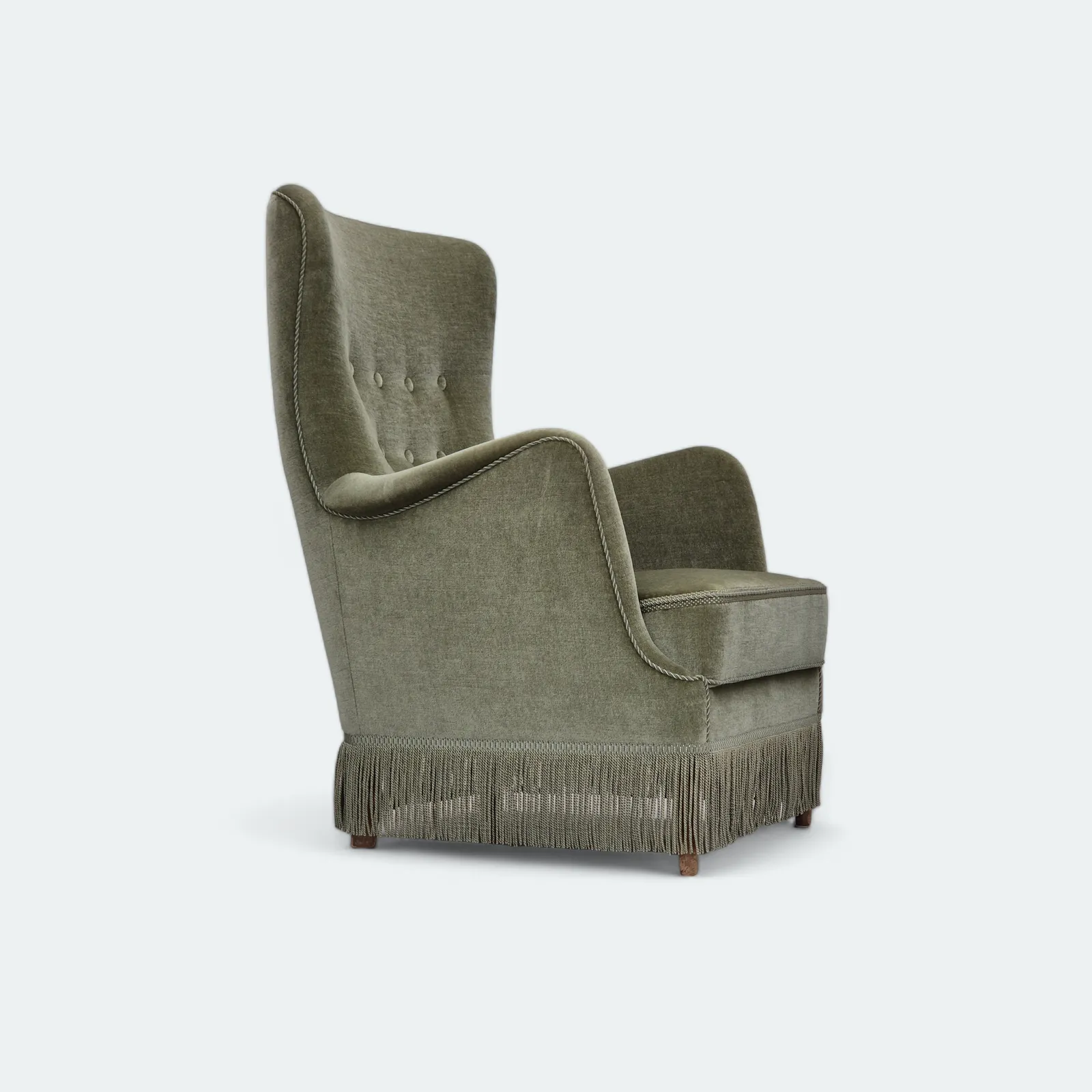 1970s, Danish Armchair, Velour, Beech Wood, Original Excellent Condition.