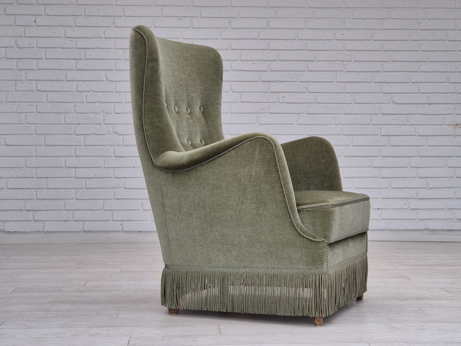 1970s, Danish Armchair, Velour, Beech Wood, Original Excellent Condition. photo Furniture