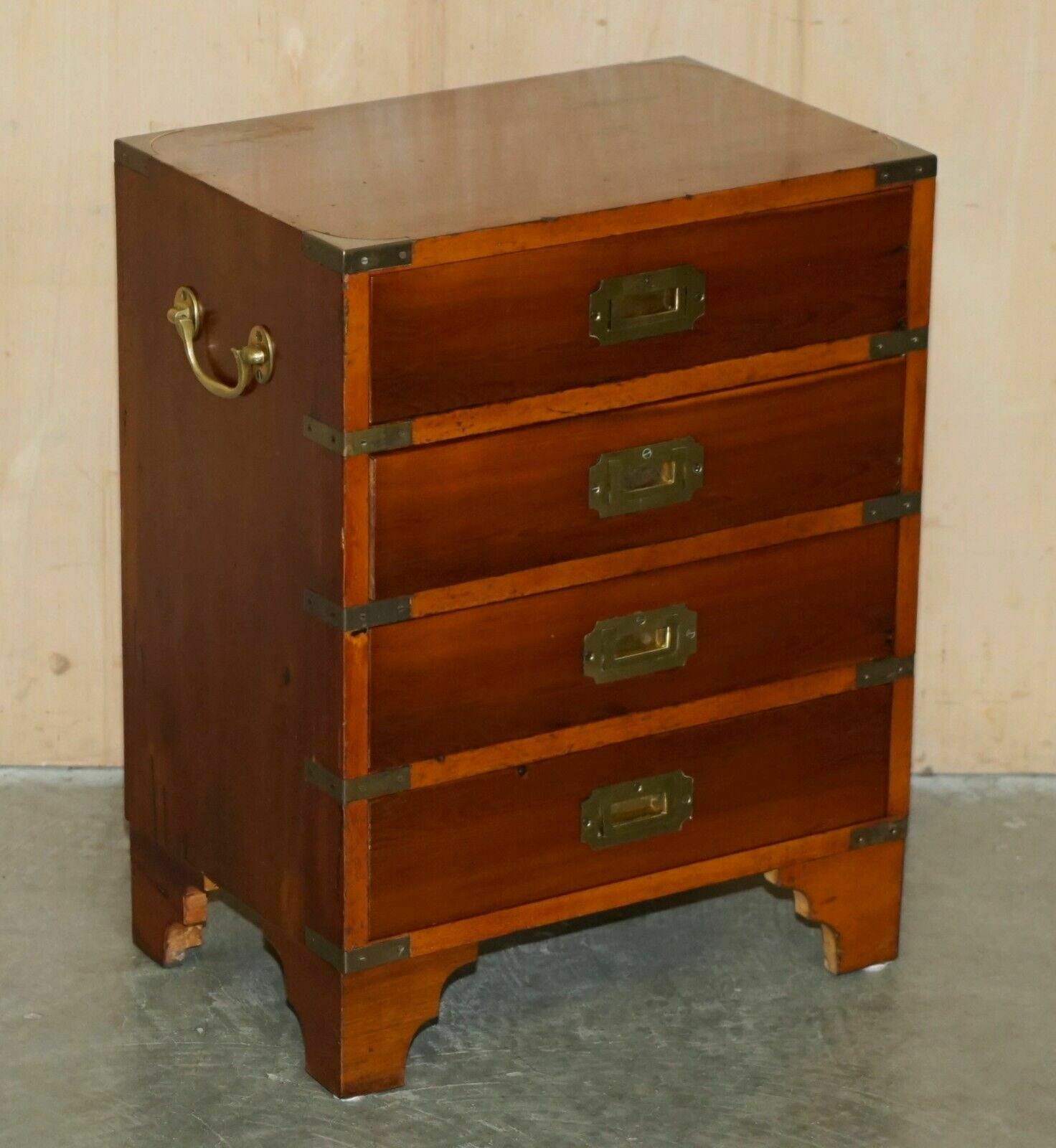 1950.0 Pair Of Vintage Distressed Military Campaign Burr Yew Wood Side Table Drawers photo