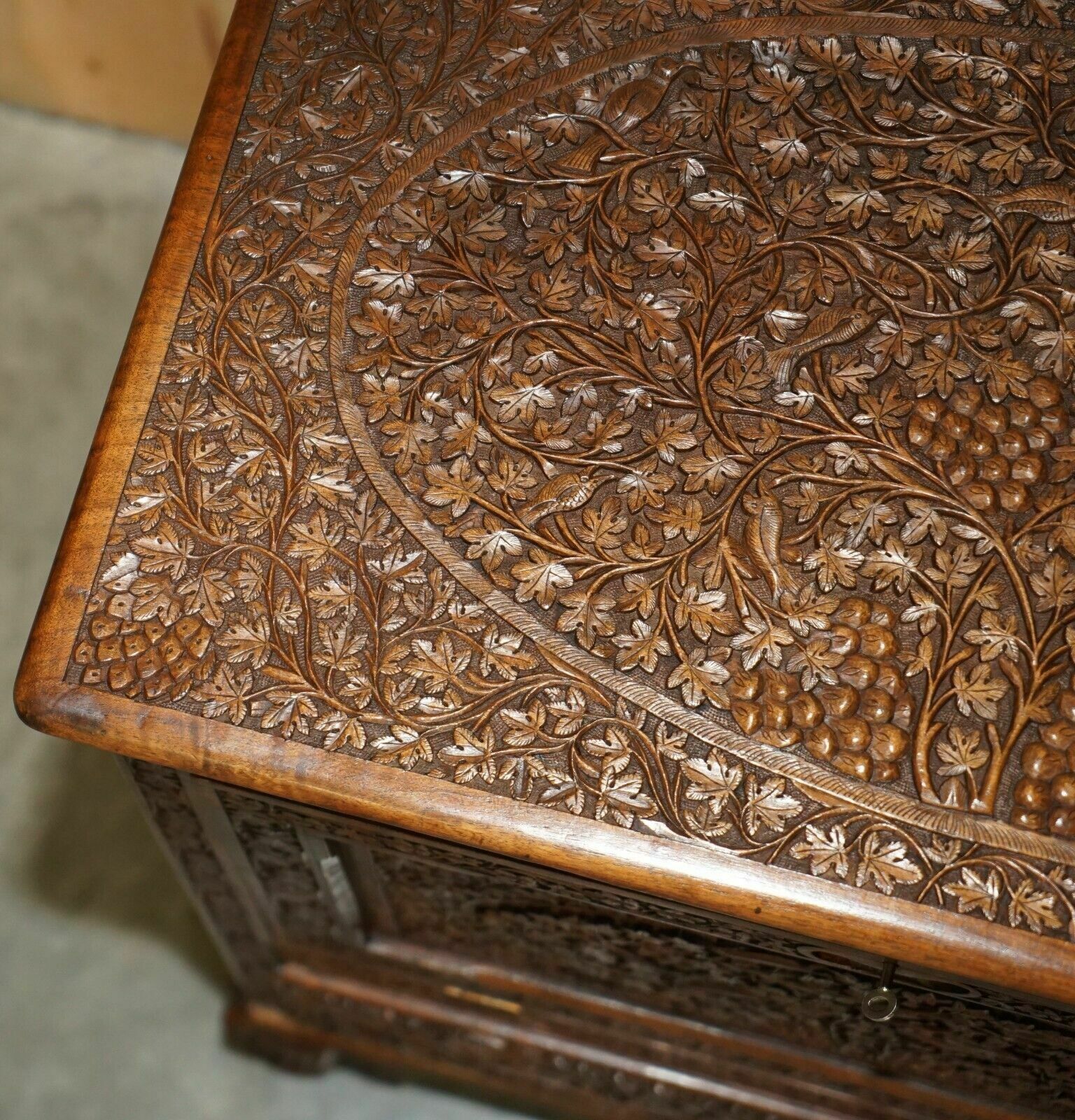 1950.0 Antique Ornately Carved British Colonial Burmese Drinks Cabinet Bar With Key photo