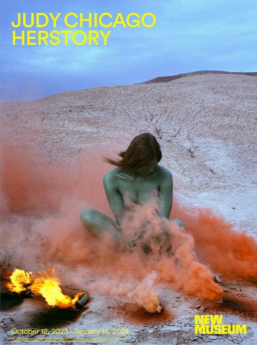 Authentic Judy Chicago Exhibition Poster   Immolation   Original Wall Art Green Lady In Coloured Smoke Museum Print