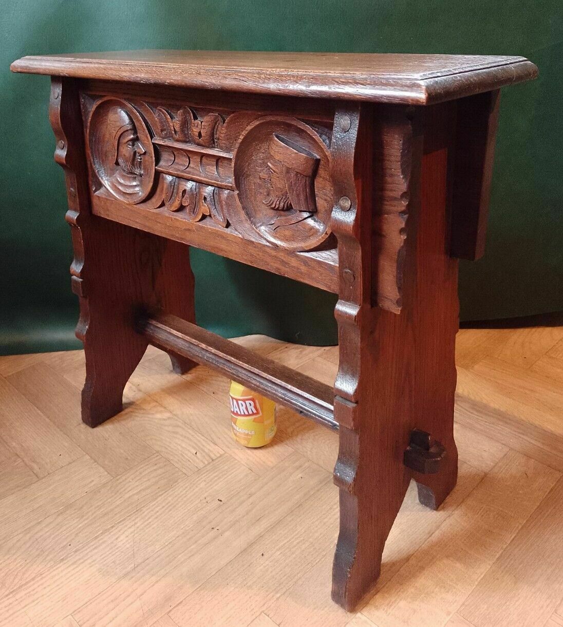 Antique Oak Carved Jointed Lidded Box Stool Sewing Side Table Elizabethan Style photo Furniture