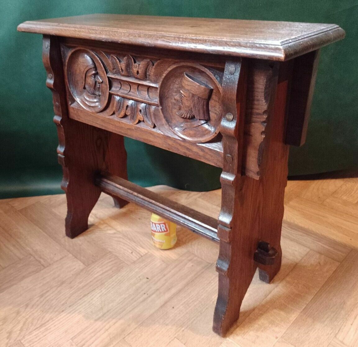 Antique Oak Carved Jointed Lidded Box Stool Sewing Side Table Elizabethan Style photo 275.0