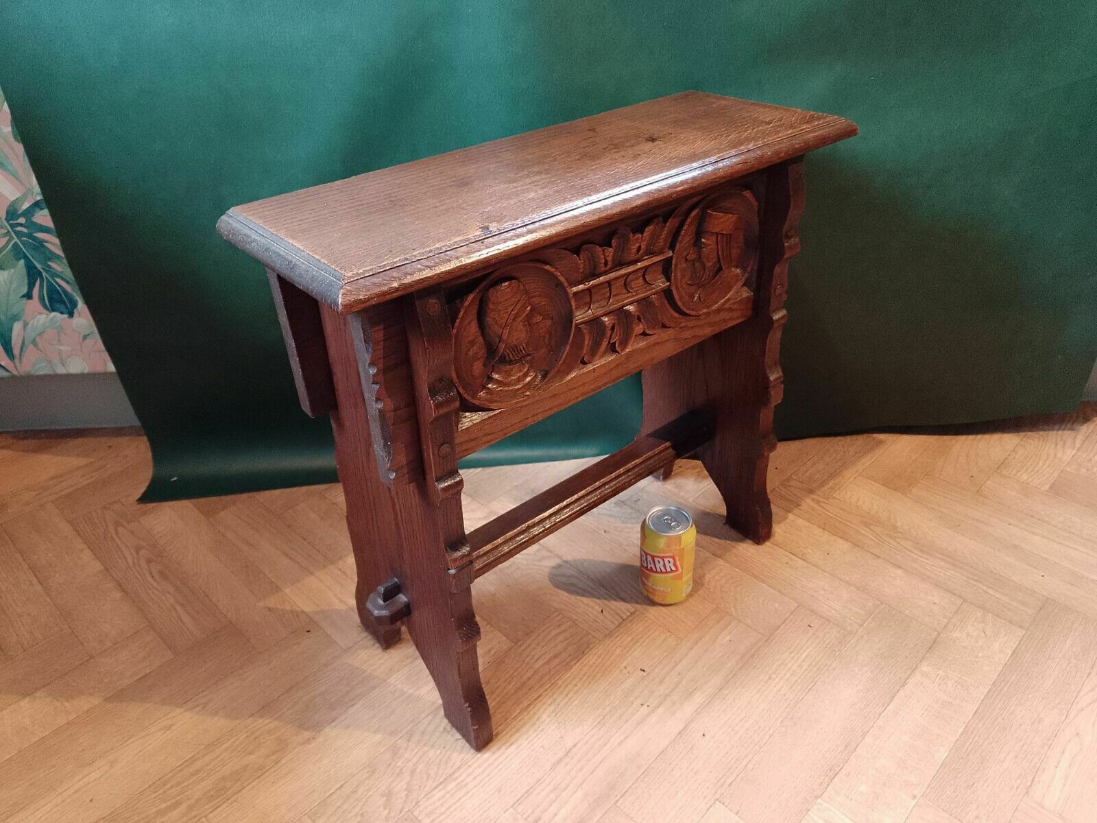 Antique Oak Carved Jointed Lidded Box Stool Sewing Side Table Elizabethan Style photo vinterior