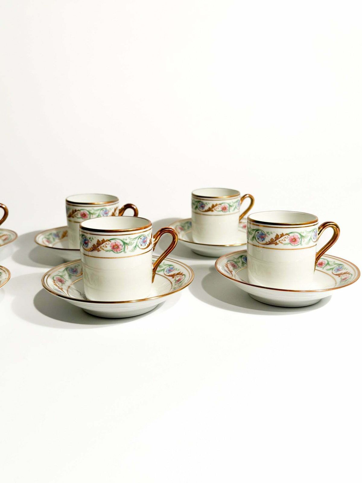 Set Of Six Porcelain Coffee Cups By Ginori Doccia Pittoria From The 1940s photo for sale